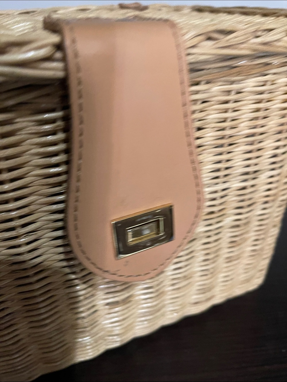 Woven Straw Tote Box Bag with Tan Leather Accent - Picture 9 of 11